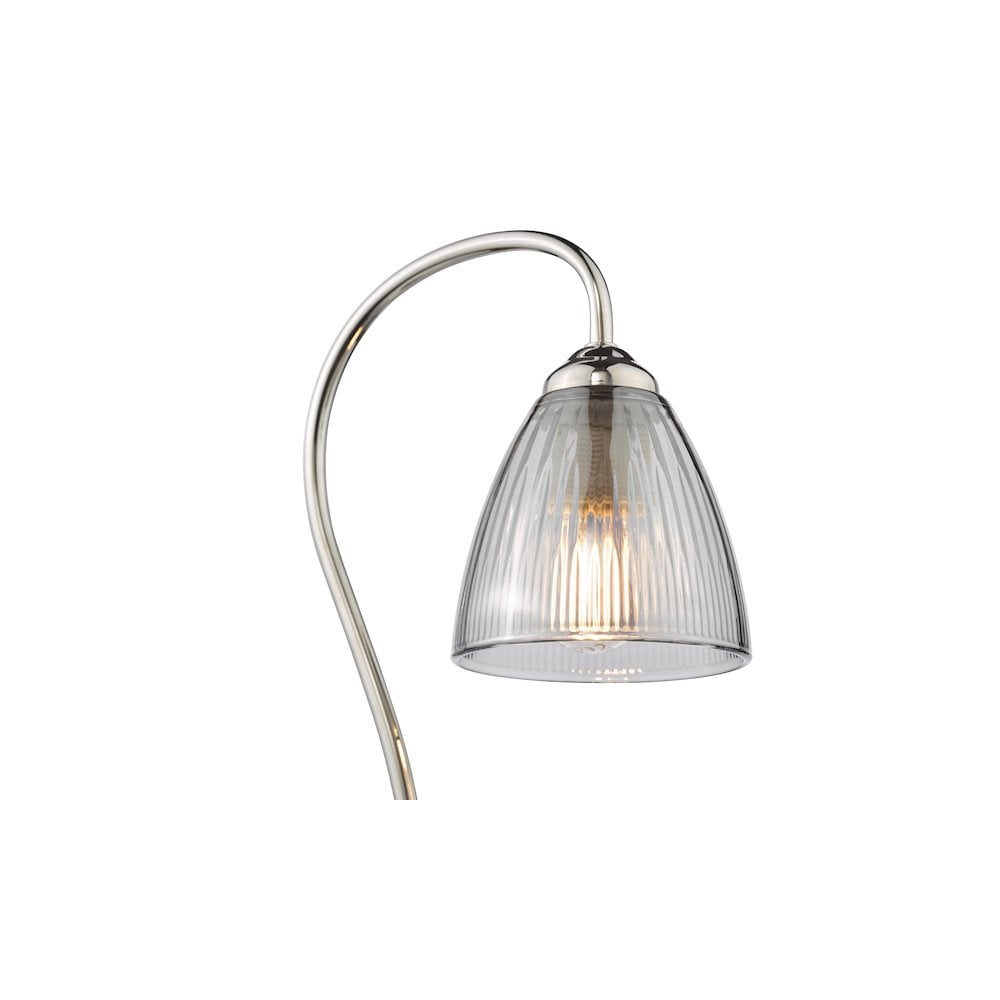 GLY4238 Glynis Table Lamp Polished Nickel and Smoked Ribbed Glass