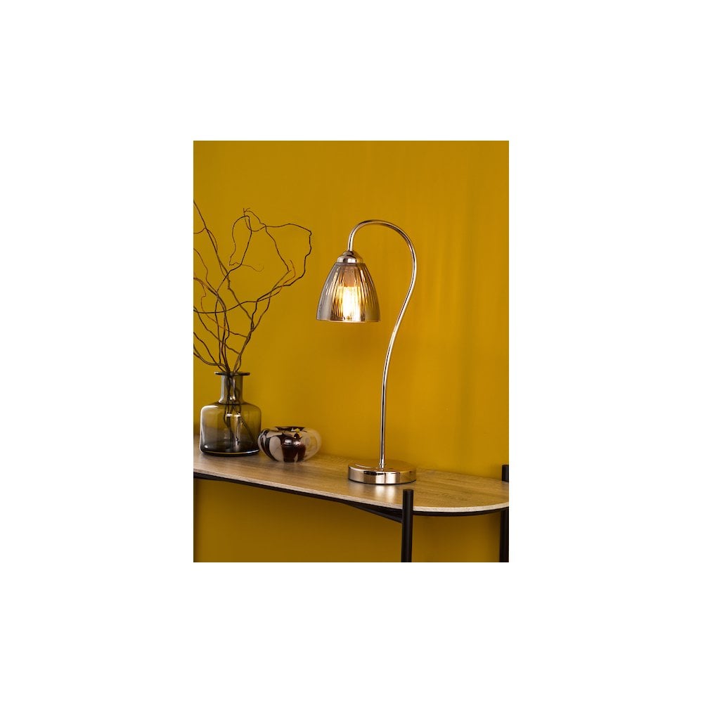 GLY4238 Glynis Table Lamp Polished Nickel and Smoked Ribbed Glass