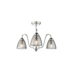 GLY5338 Glynis 3 Light Semi-Flush Polished Nickel and Smoked Ribbed Glass