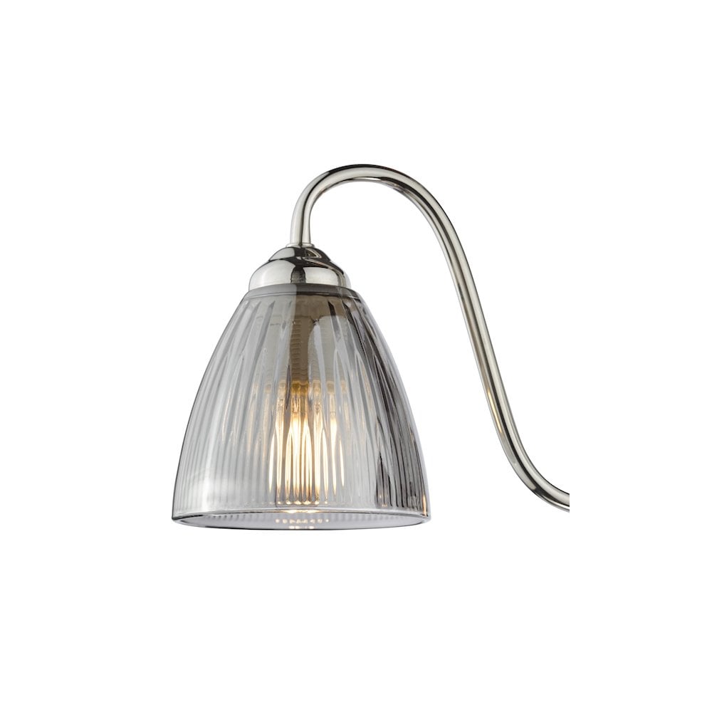 GLY5338 Glynis 3 Light Semi-Flush Polished Nickel and Smoked Ribbed Glass