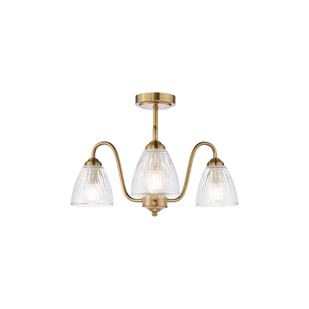 GLY5363 Glynis 3 Light Semi-Flush Antique Bronze and Ribbed Glass