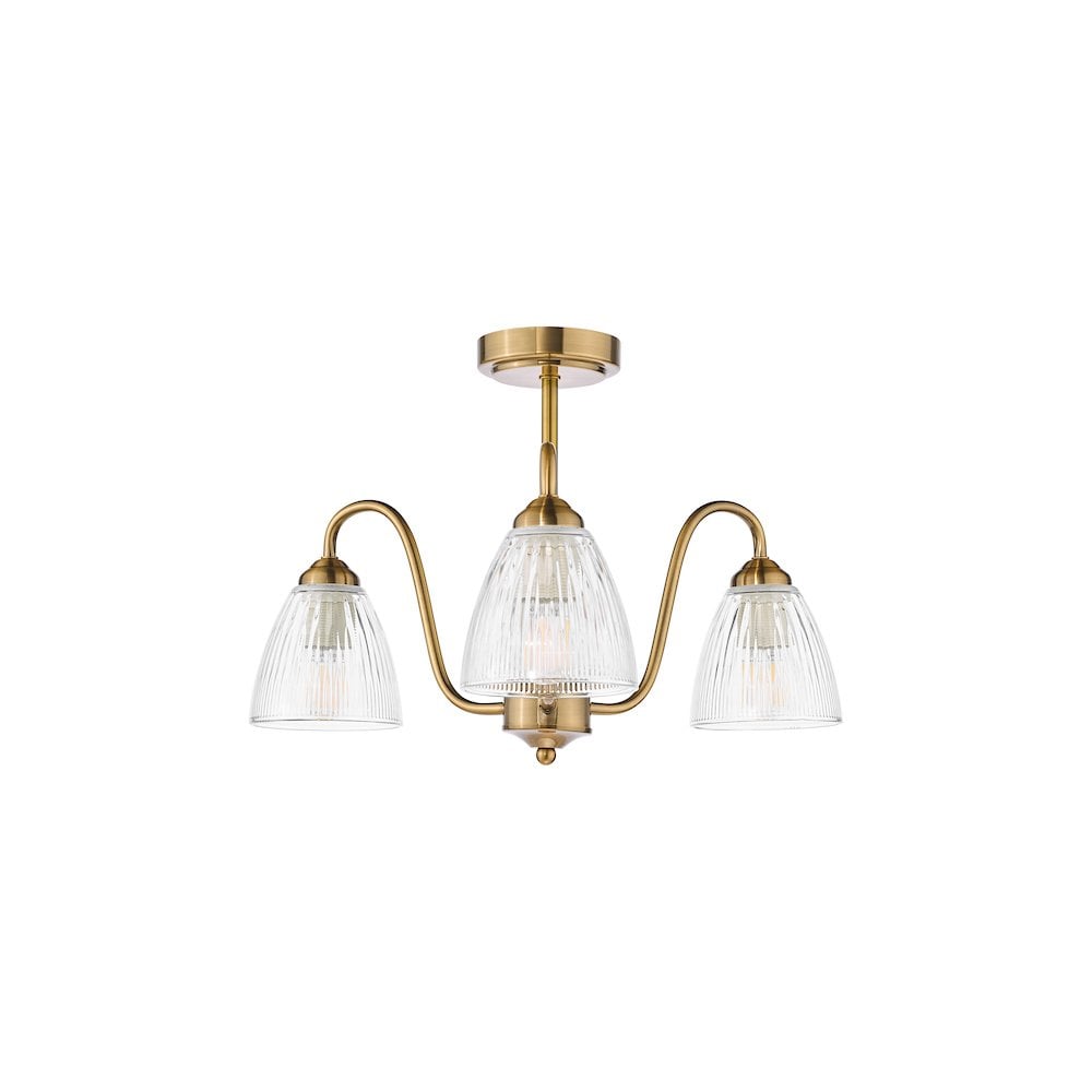 GLY5363 Glynis 3 Light Semi-Flush Antique Bronze and Ribbed Glass