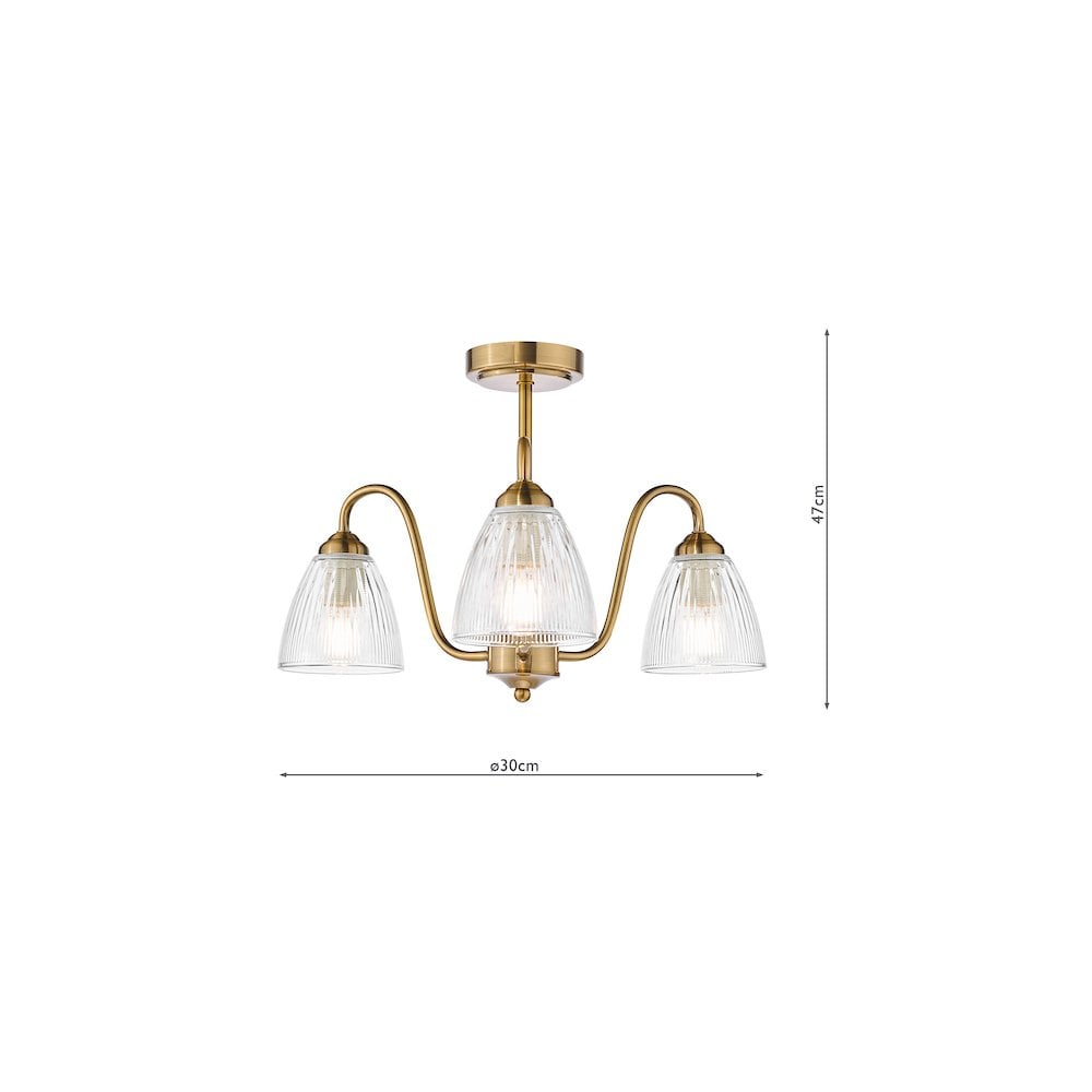 GLY5363 Glynis 3 Light Semi-Flush Antique Bronze and Ribbed Glass