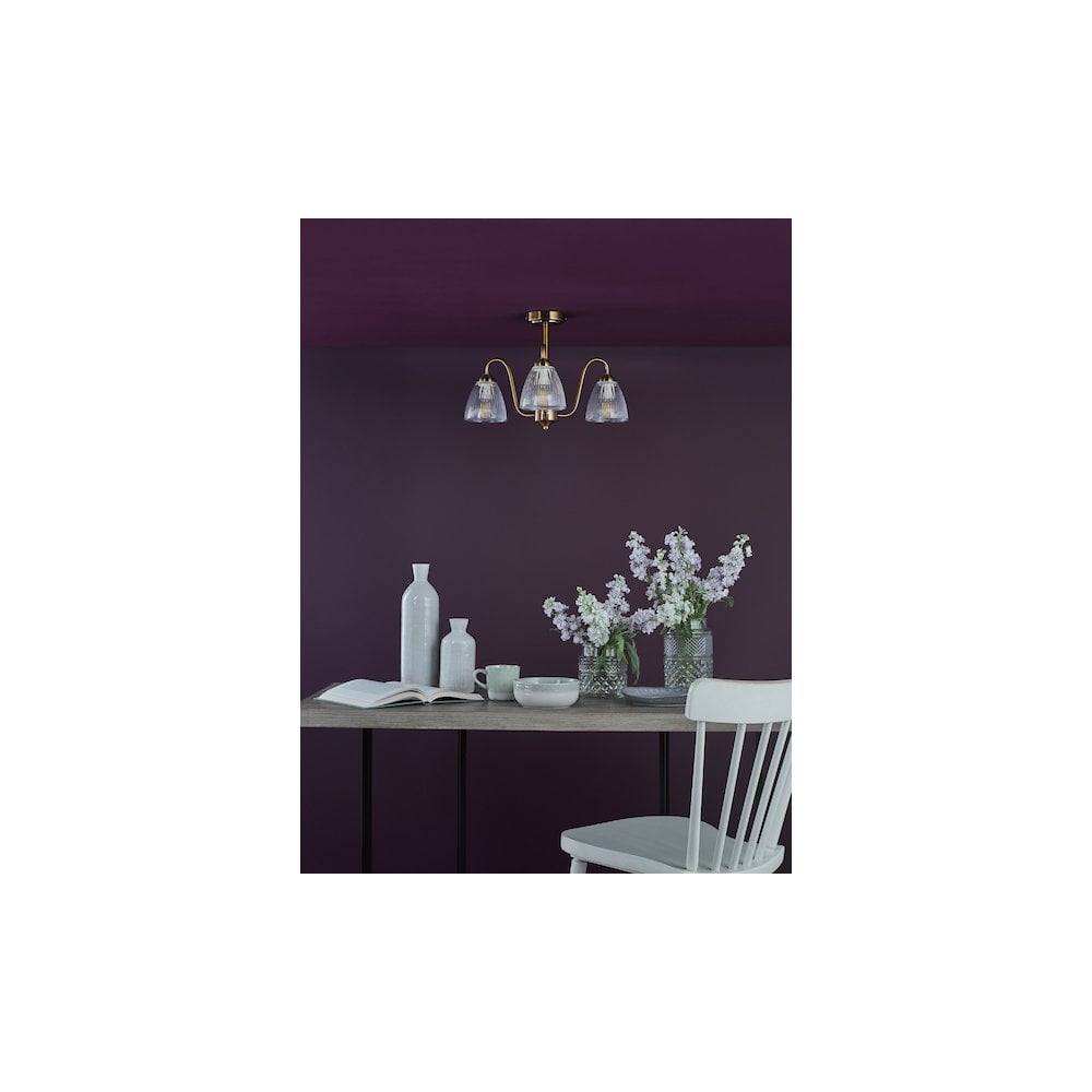 GLY5363 Glynis 3 Light Semi-Flush Antique Bronze and Ribbed Glass