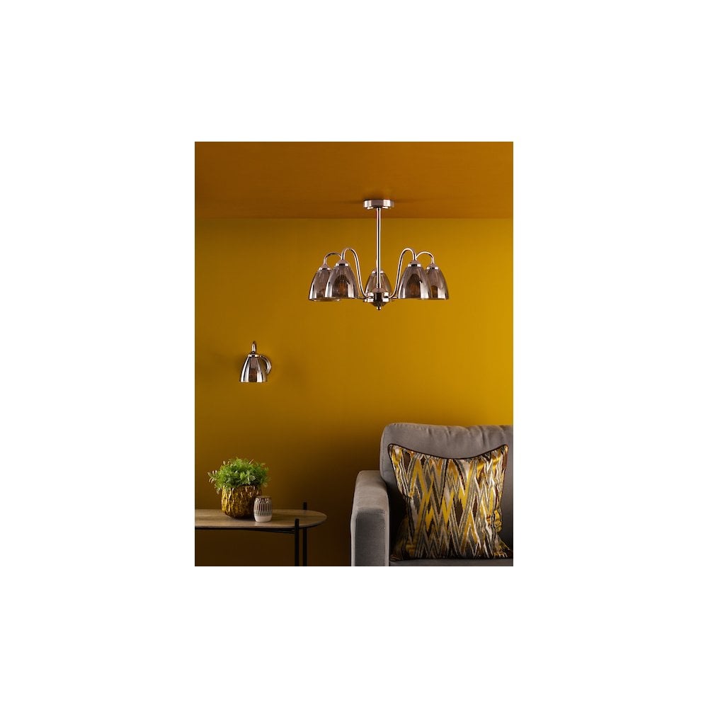 GLY5438 Glynis 5 Light Semi-Flush Polished Nickel and Smoked Ribbed Glass