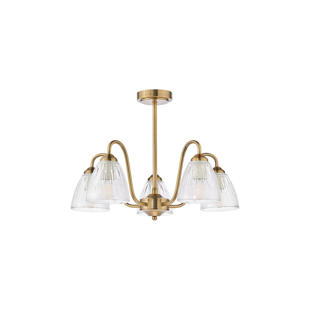 GLY5463 Glynis 5 Light Semi-Flush Brushed Bronze and Ribbed Glass