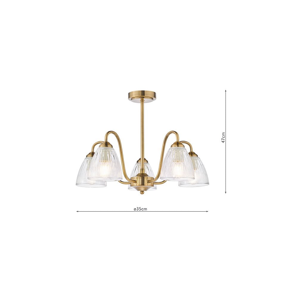 GLY5463 Glynis 5 Light Semi-Flush Brushed Bronze and Ribbed Glass