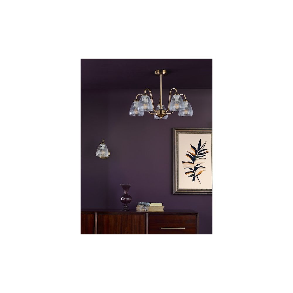 GLY5463 Glynis 5 Light Semi-Flush Brushed Bronze and Ribbed Glass