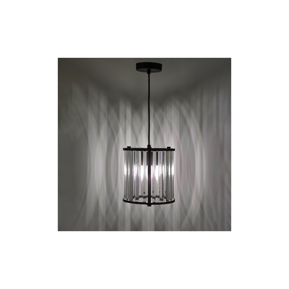 KIR0122 Kiran Pendant Satin Black and Crystal