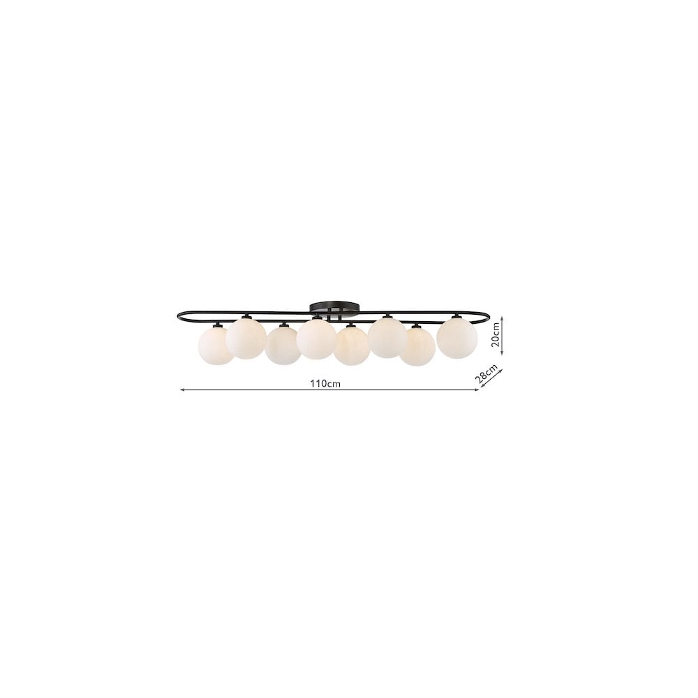 LUA4822 Luana 8 Light Semi-Flush Matt Black and Opal Glass