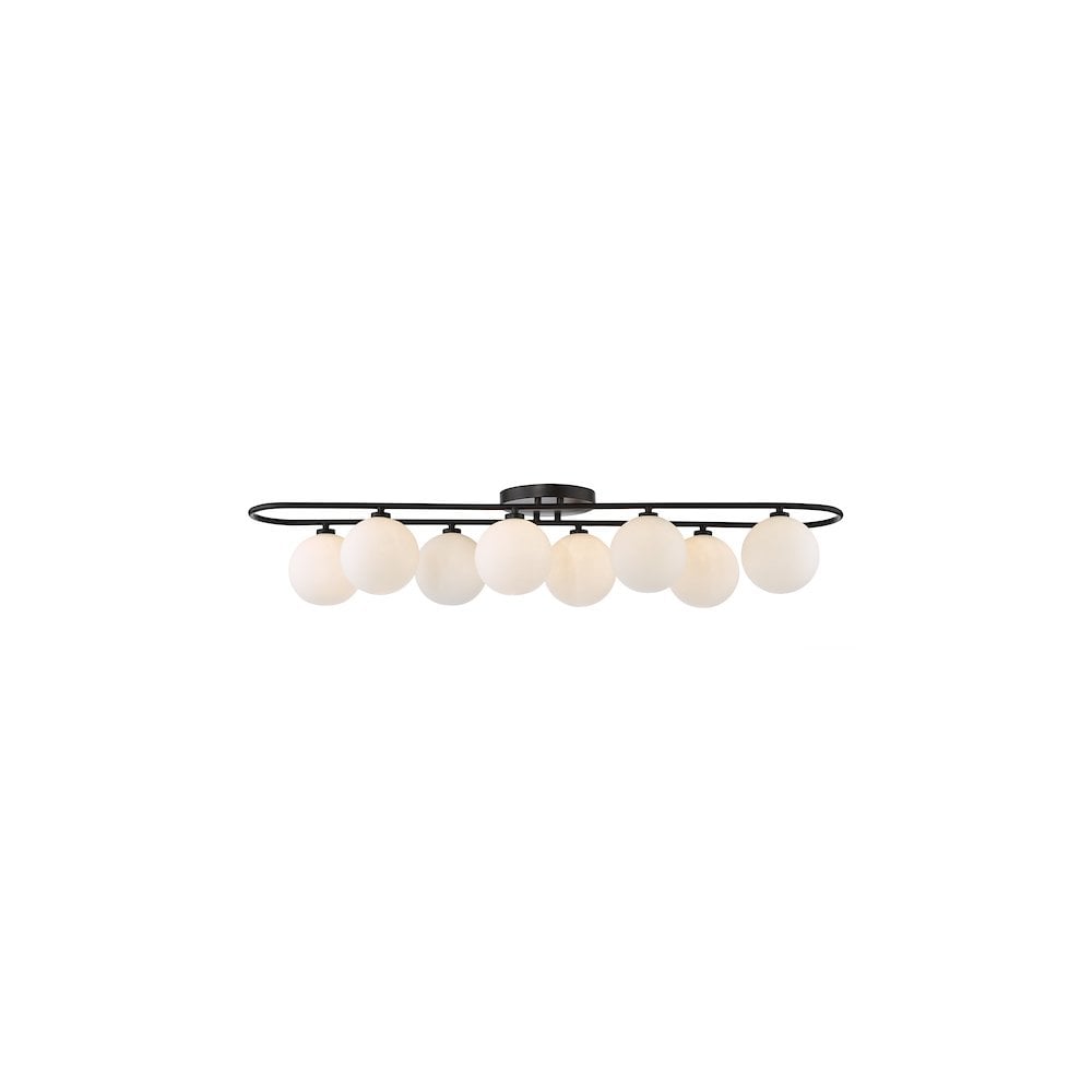 LUA4822 Luana 8 Light Semi-Flush Matt Black and Opal Glass