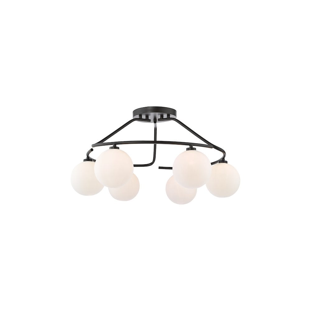 LUA6422 Luana 6 Light Semi-Flush Matt Black and Opal Glass
