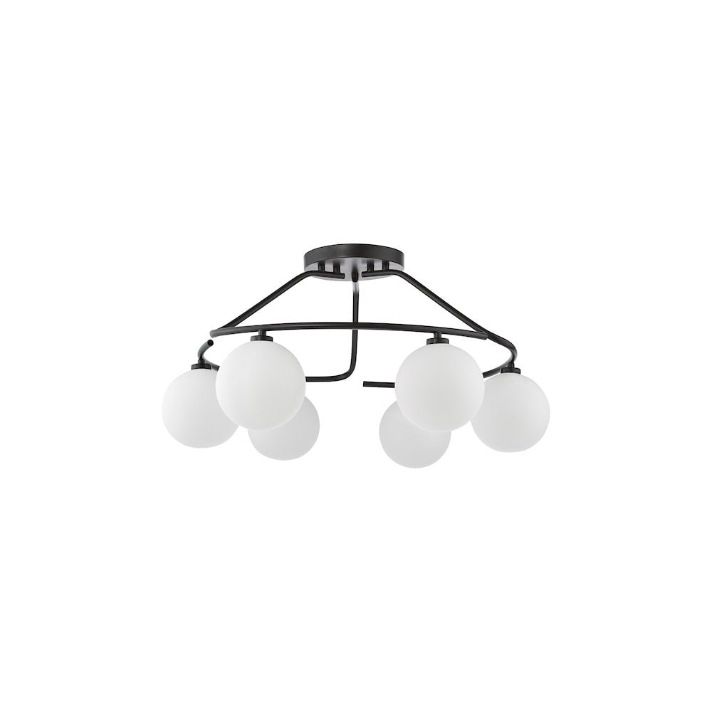 LUA6422 Luana 6 Light Semi-Flush Matt Black and Opal Glass