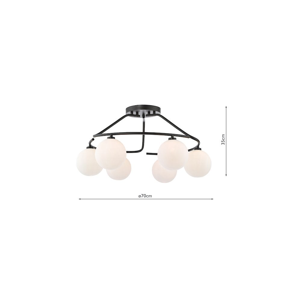 LUA6422 Luana 6 Light Semi-Flush Matt Black and Opal Glass