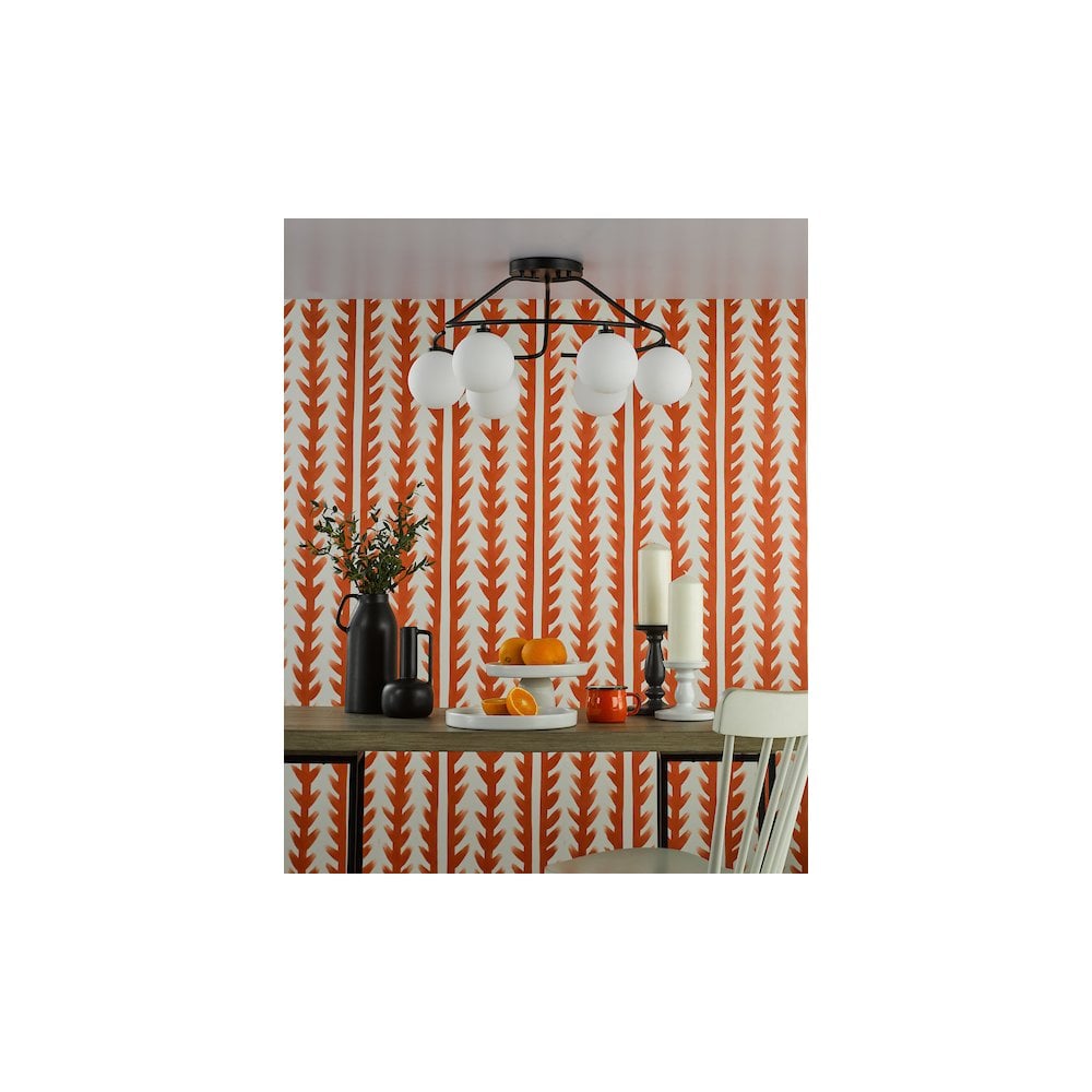 LUA6422 Luana 6 Light Semi-Flush Matt Black and Opal Glass