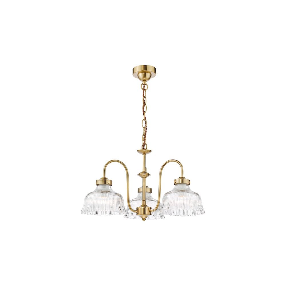 MAU0342 Maude 3 Light Armed Pendant Natural Brass and Ribbed Glass