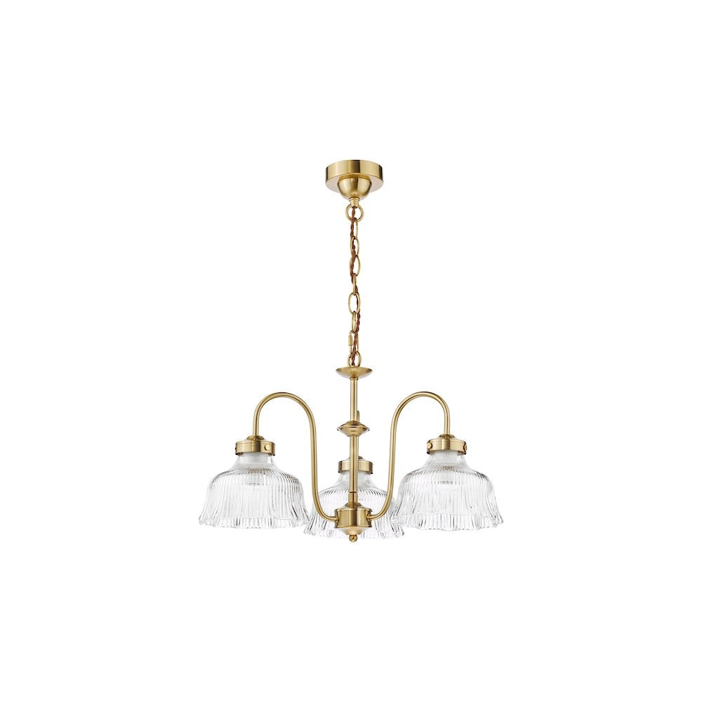 MAU0342 Maude 3 Light Armed Pendant Natural Brass and Ribbed Glass
