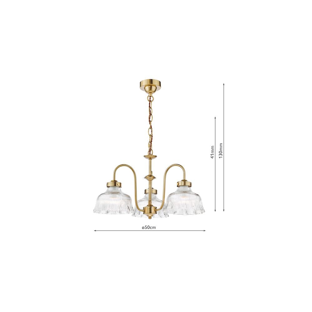 MAU0342 Maude 3 Light Armed Pendant Natural Brass and Ribbed Glass