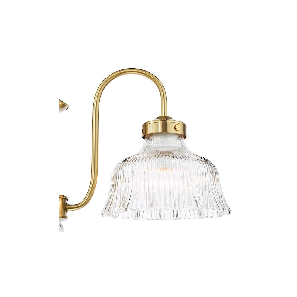 MAU0342 Maude 3 Light Armed Pendant Natural Brass and Ribbed Glass
