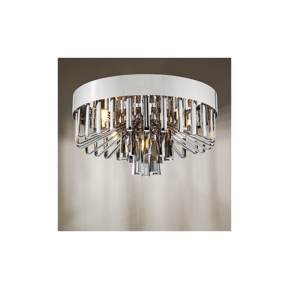 OLI5410 Olin 5 Light Flush Polished Chrome and Smoked Glass