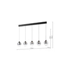 RAM0522 Ramona 5 Light Bar Pendant Matt Black and Smoked Ombre Glass LED