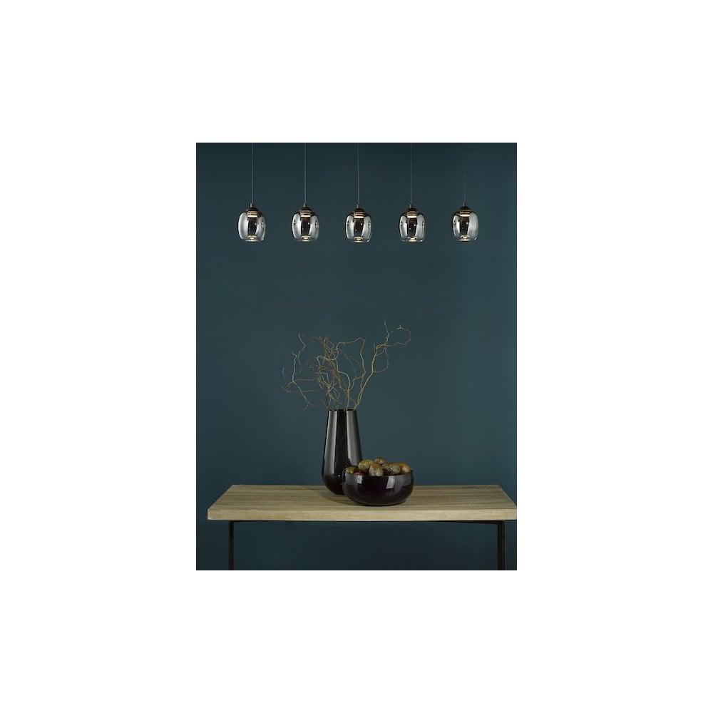 RAM0522 Ramona 5 Light Bar Pendant Matt Black and Smoked Ombre Glass LED