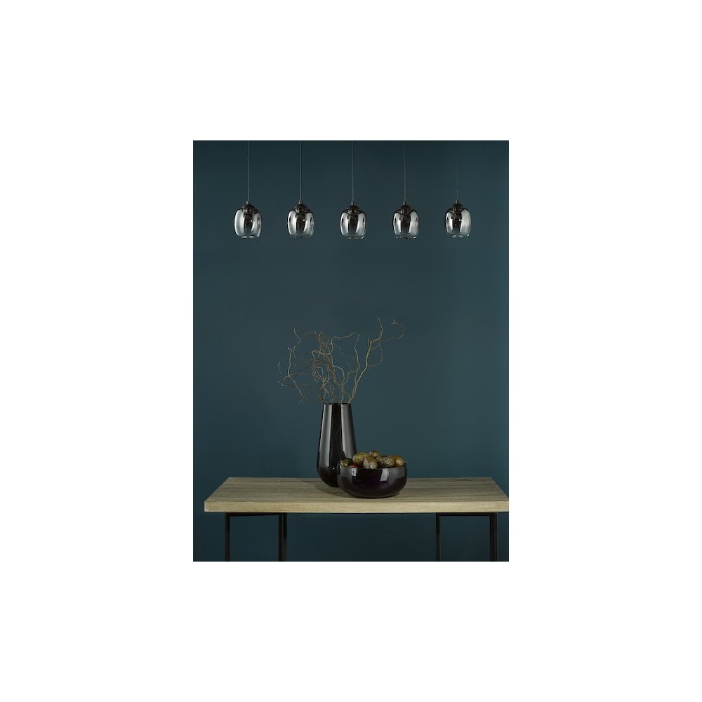 RAM0522 Ramona 5 Light Bar Pendant Matt Black and Smoked Ombre Glass LED