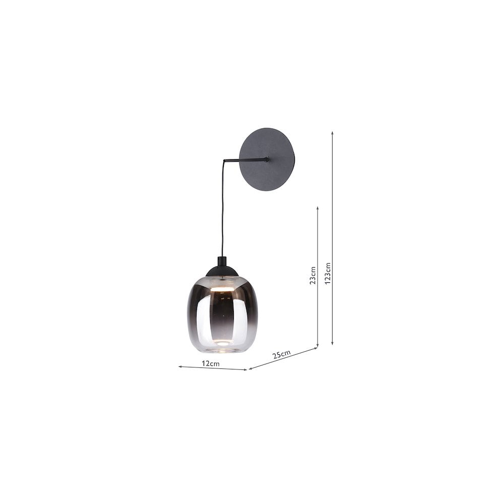 RAM0722 Ramona Pendant/Wall Light Matt Black Ombre Glass LED