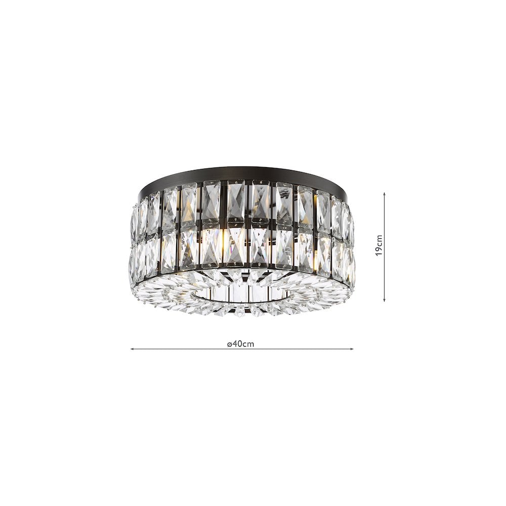 REL0422 Relena 4 Light Flush Matt Black and Crystal