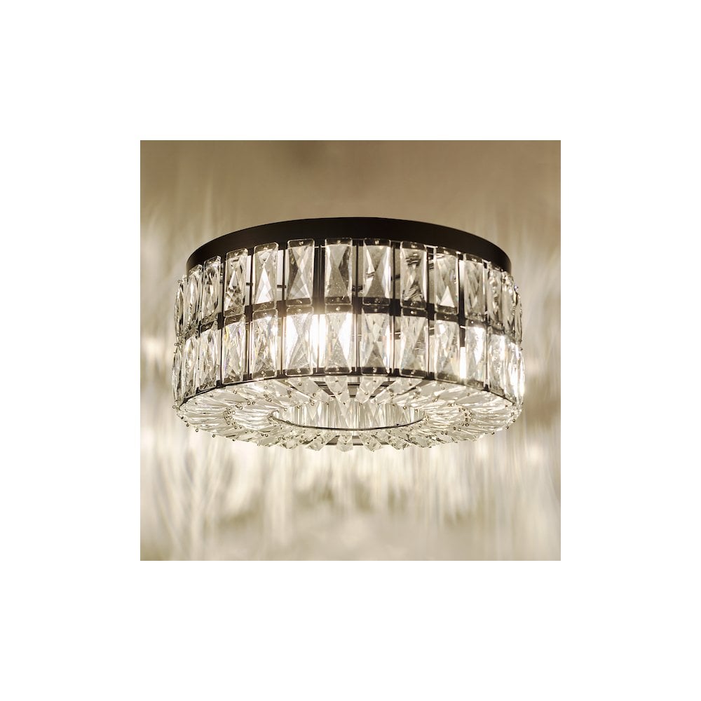 REL0422 Relena 4 Light Flush Matt Black and Crystal