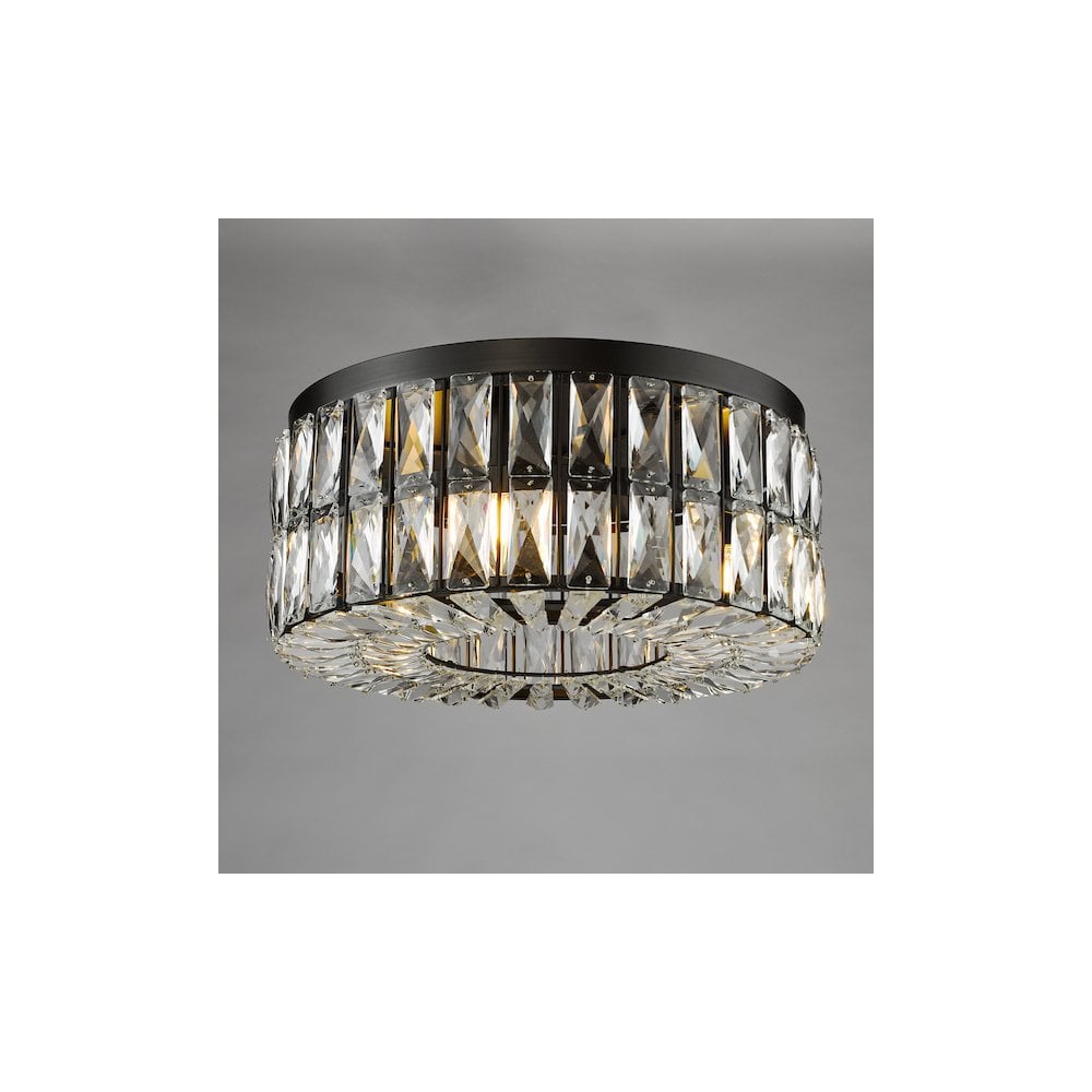 REL0422 Relena 4 Light Flush Matt Black and Crystal