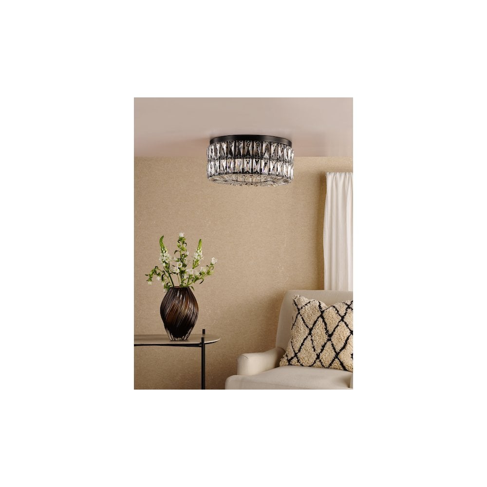 REL0422 Relena 4 Light Flush Matt Black and Crystal
