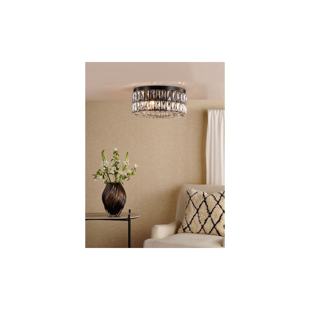 REL0422 Relena 4 Light Flush Matt Black and Crystal