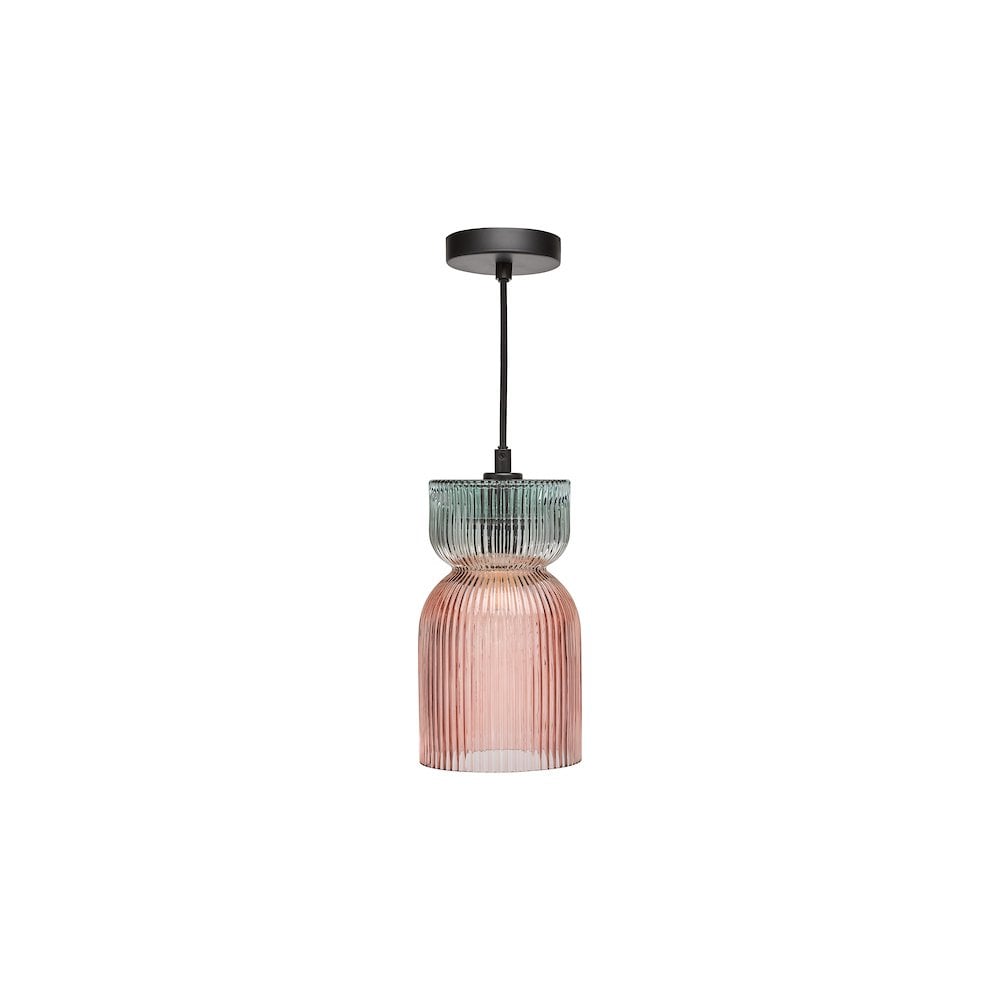 RHU0103 Rhubarb Pendant Pink and Green Ribbed Glass