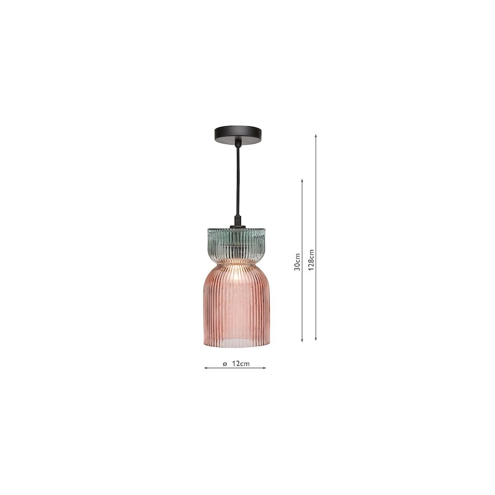 RHU0103 Rhubarb Pendant Pink and Green Ribbed Glass