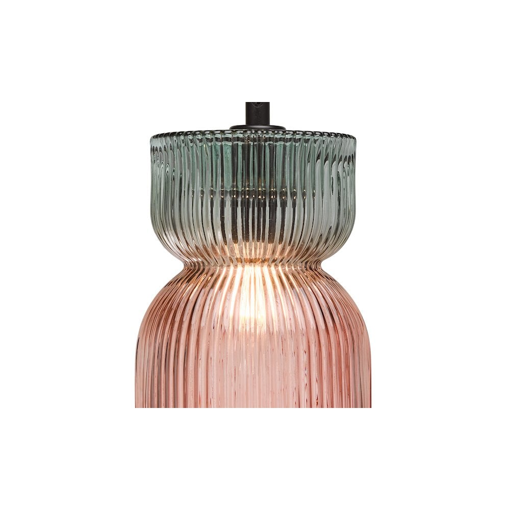 RHU0103 Rhubarb Pendant Pink and Green Ribbed Glass