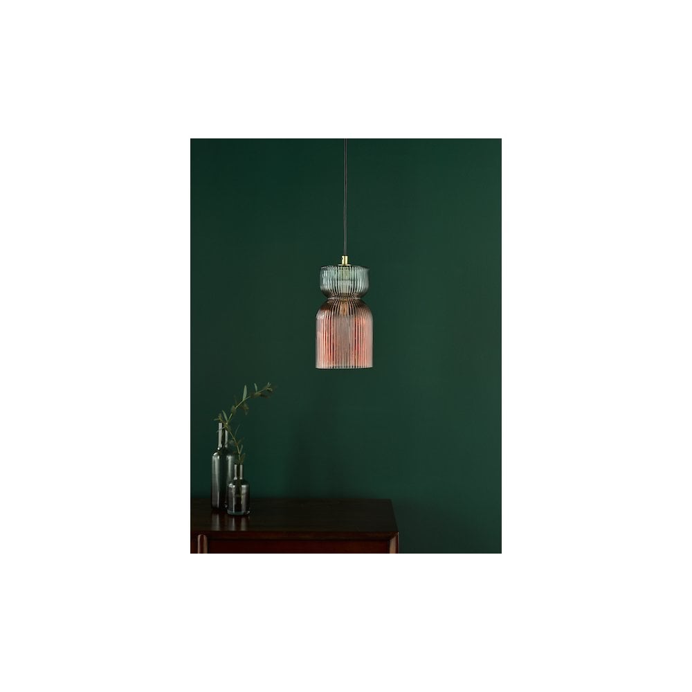 RHU0103 Rhubarb Pendant Pink and Green Ribbed Glass