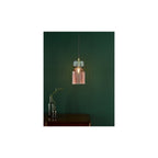 RHU0103 Rhubarb Pendant Pink and Green Ribbed Glass