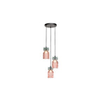 RHU0303 Rhubarb 3 Light Cluster Pendant Pink and Green Ribbed Glass