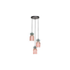 RHU0303 Rhubarb 3 Light Cluster Pendant Pink and Green Ribbed Glass