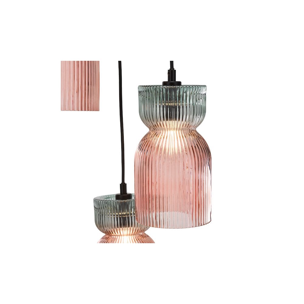 RHU0303 Rhubarb 3 Light Cluster Pendant Pink and Green Ribbed Glass