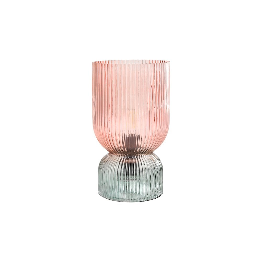 RHU4203 Rhubarb Table Lamp Pink and Green Ribbed Glass