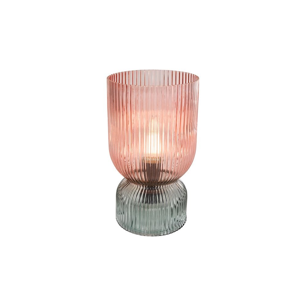 RHU4203 Rhubarb Table Lamp Pink and Green Ribbed Glass