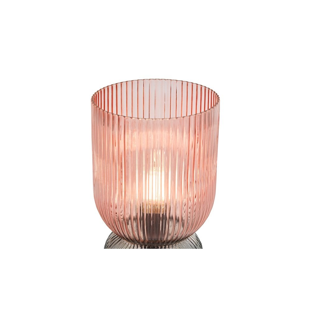 RHU4203 Rhubarb Table Lamp Pink and Green Ribbed Glass