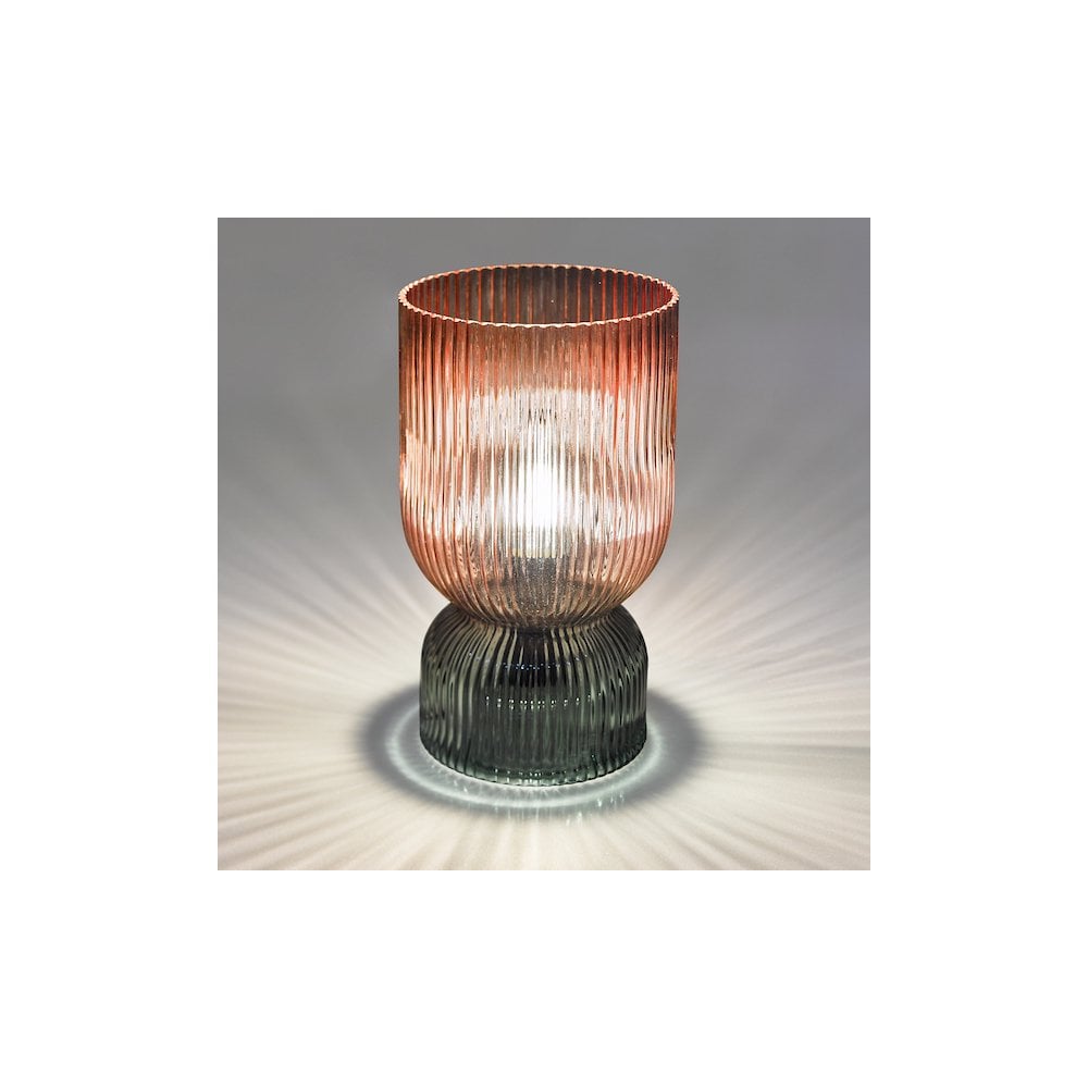 RHU4203 Rhubarb Table Lamp Pink and Green Ribbed Glass
