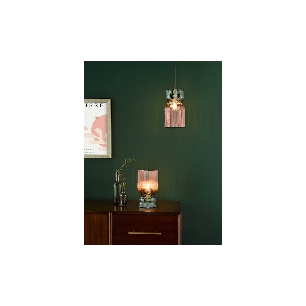 RHU4203 Rhubarb Table Lamp Pink and Green Ribbed Glass