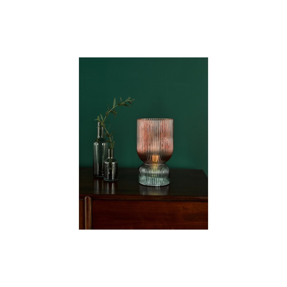 RHU4203 Rhubarb Table Lamp Pink and Green Ribbed Glass