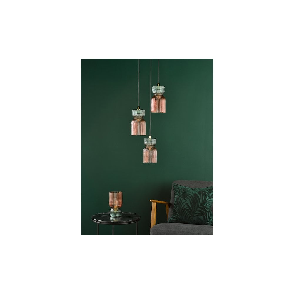RHU4203 Rhubarb Table Lamp Pink and Green Ribbed Glass