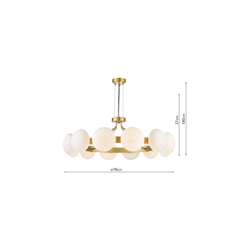 TAU1235 Tauri 12 Light Pendant Matt Gold and Opal Glass
