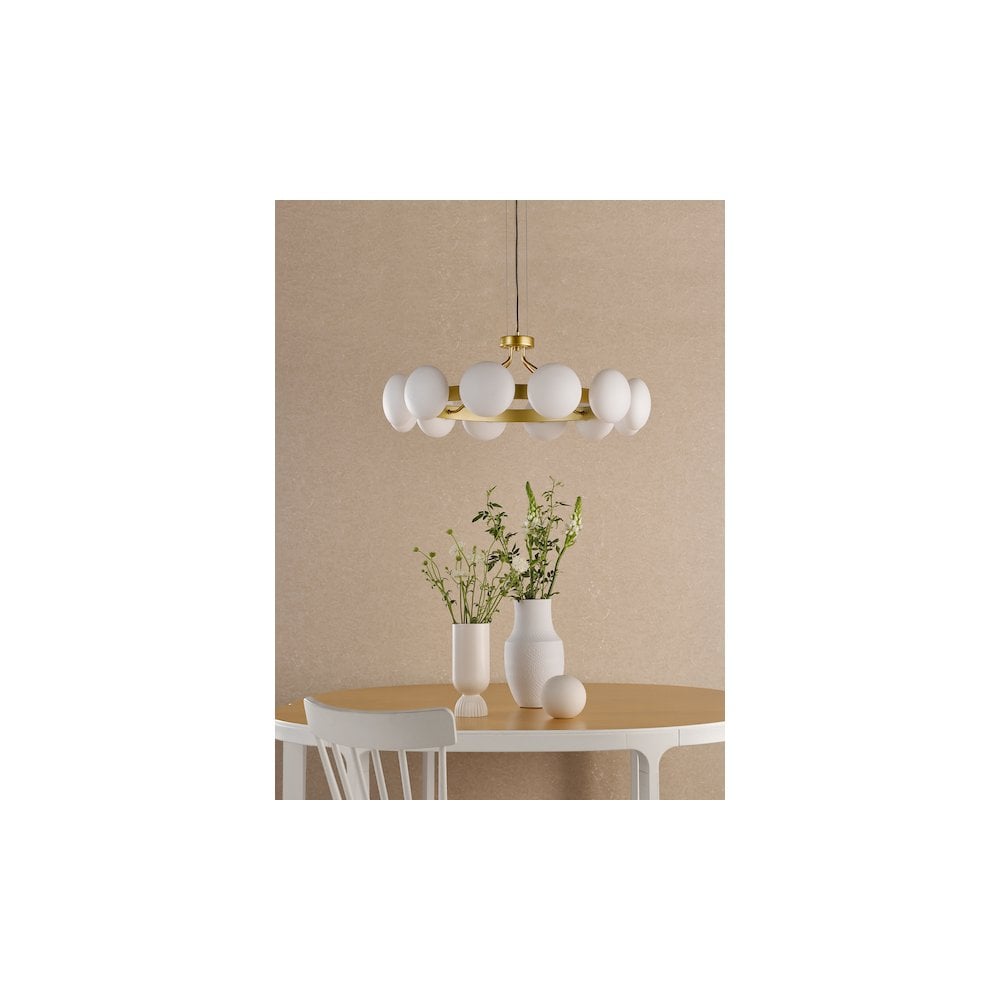 TAU1235 Tauri 12 Light Pendant Matt Gold and Opal Glass